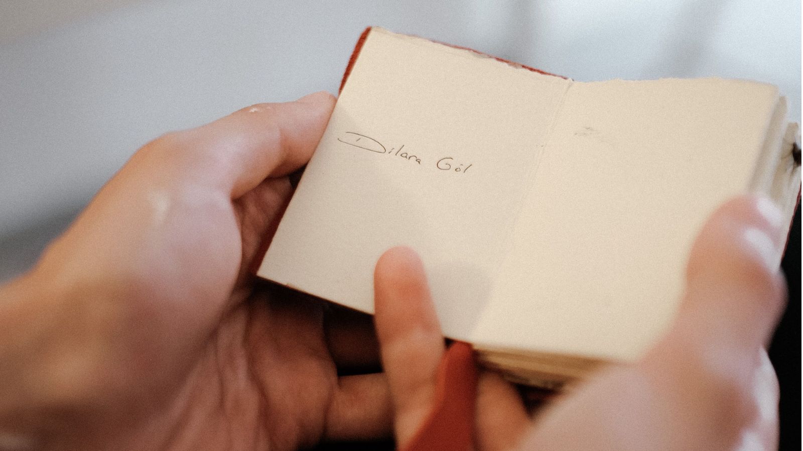 Person holding a tiny book