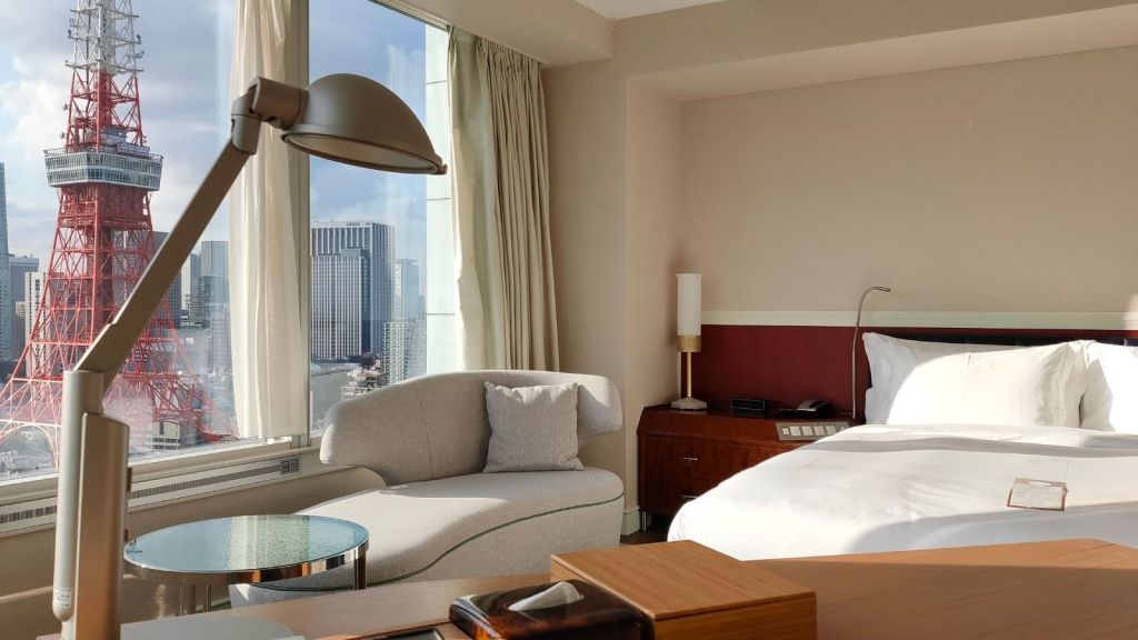 An unoccupied hotel room with a beautiful view