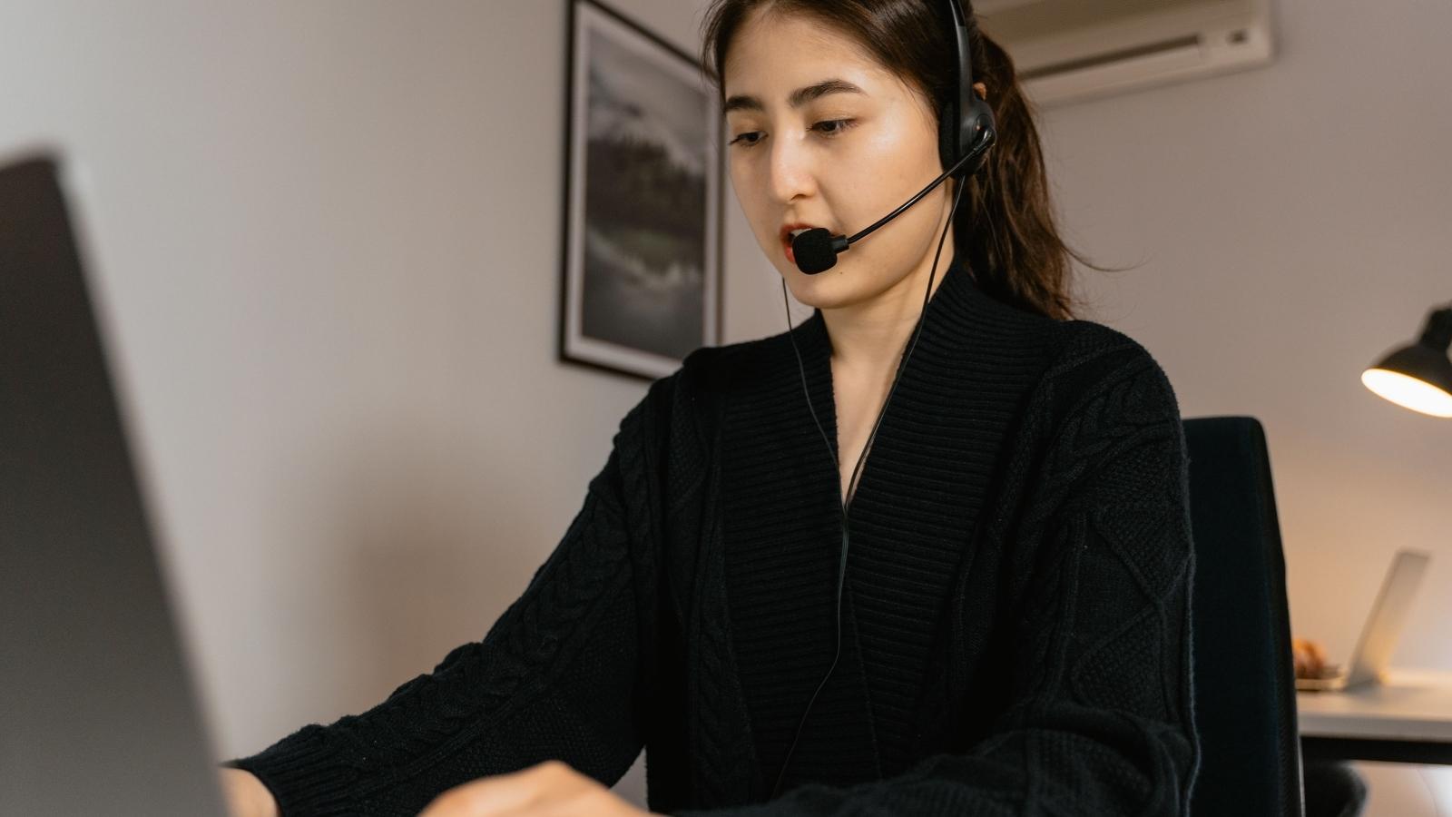 call center employee with headset