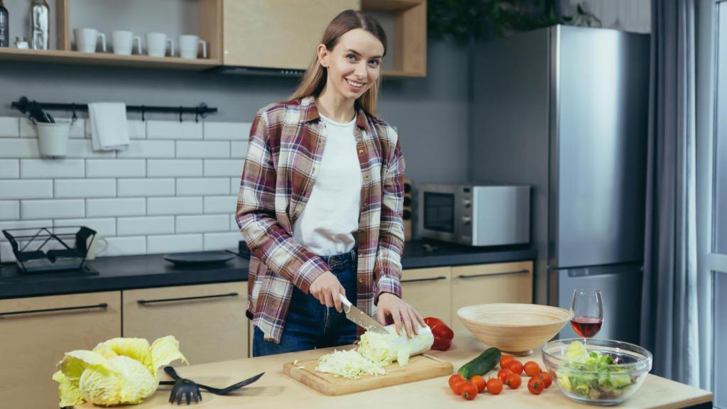 young woman cooking food