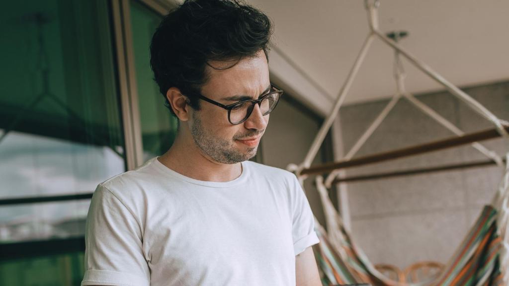 confused man on his patio