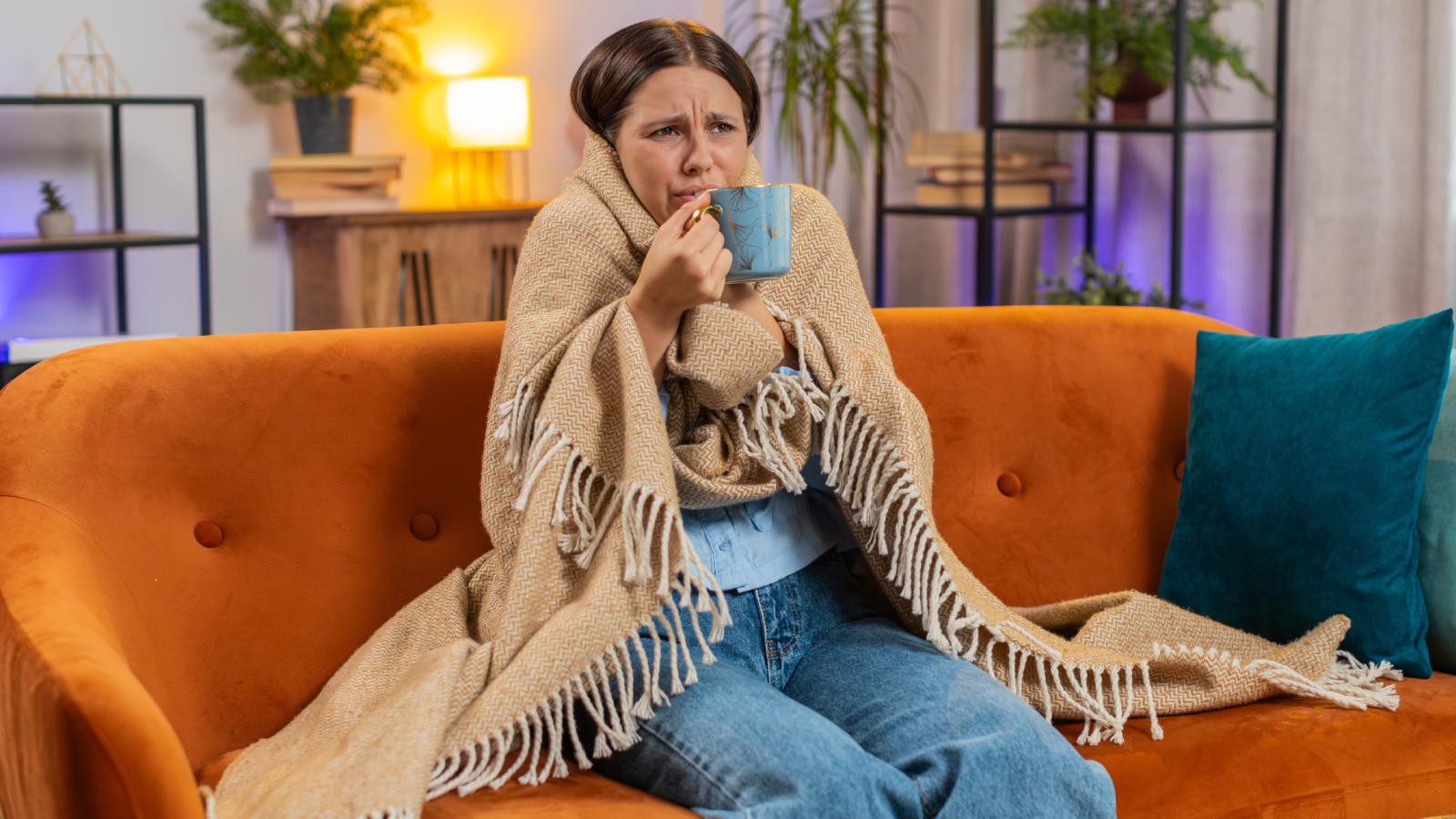 woman wrapped up in a blanket