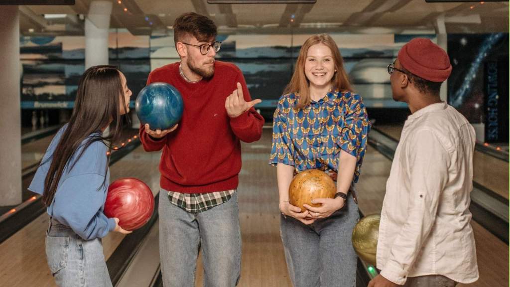 group of friends bowling