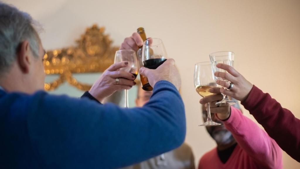 group of people toasting wine glasses