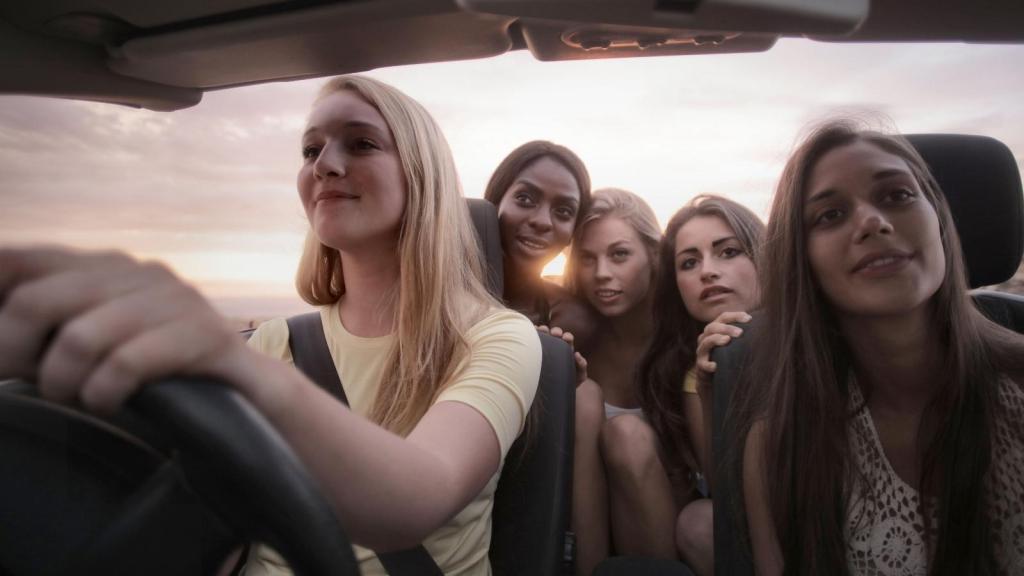 group of women driving on girls trip
