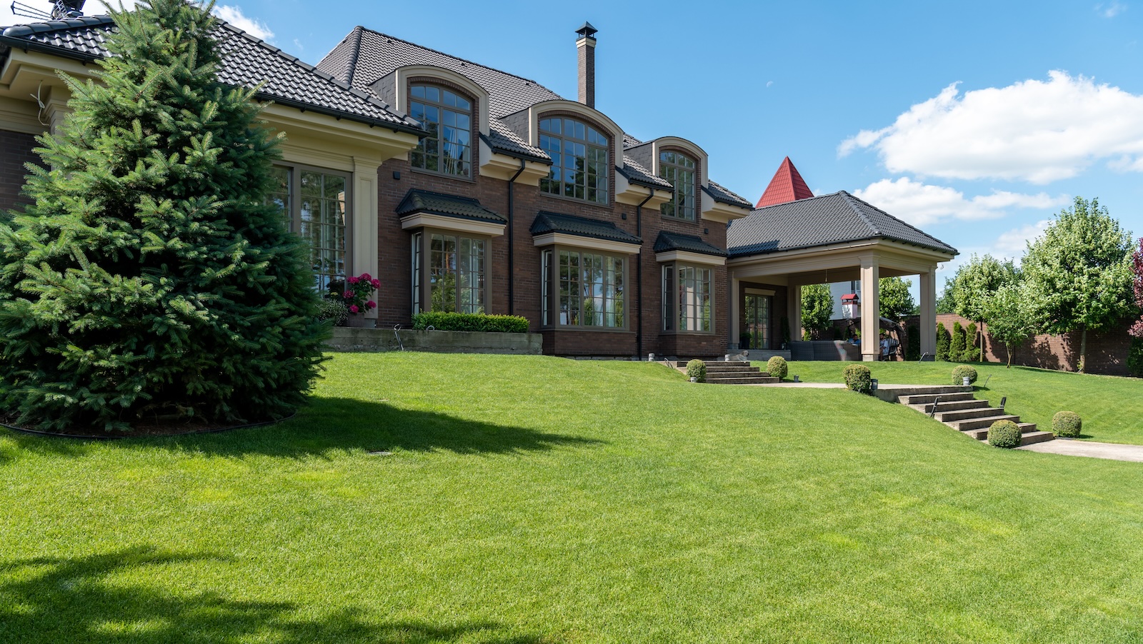 large house on a resodded lawn