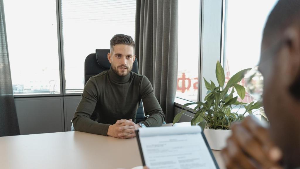 man sitting in job interview