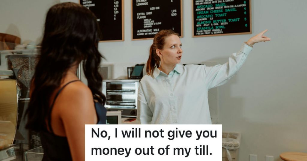 woman talking to cashier