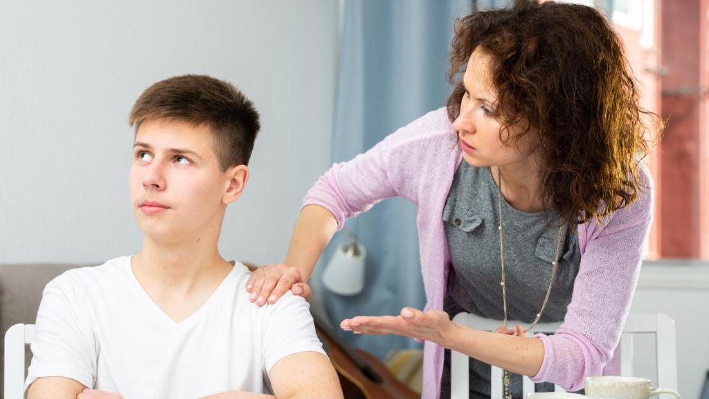teenager talking to his mom