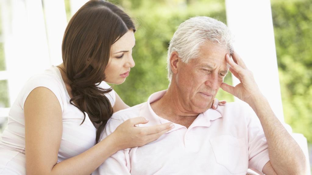 woman talking to her father