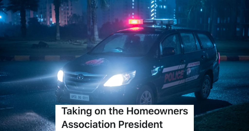 police light on car in neighborhood