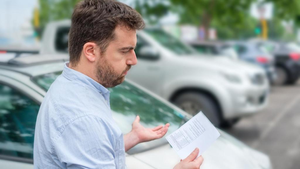 man looking at a parking ticket