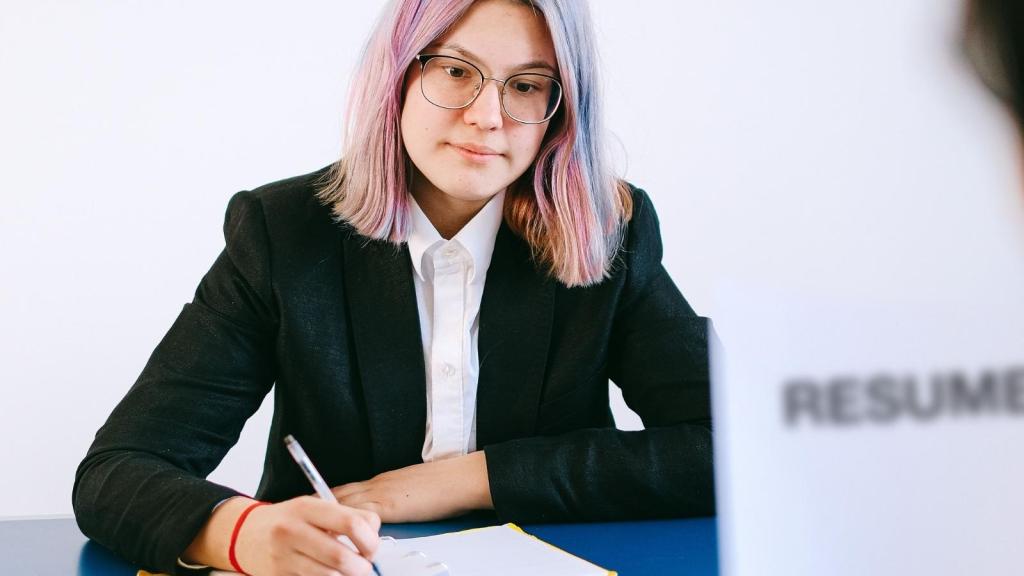 woman dissassociating during a job interview