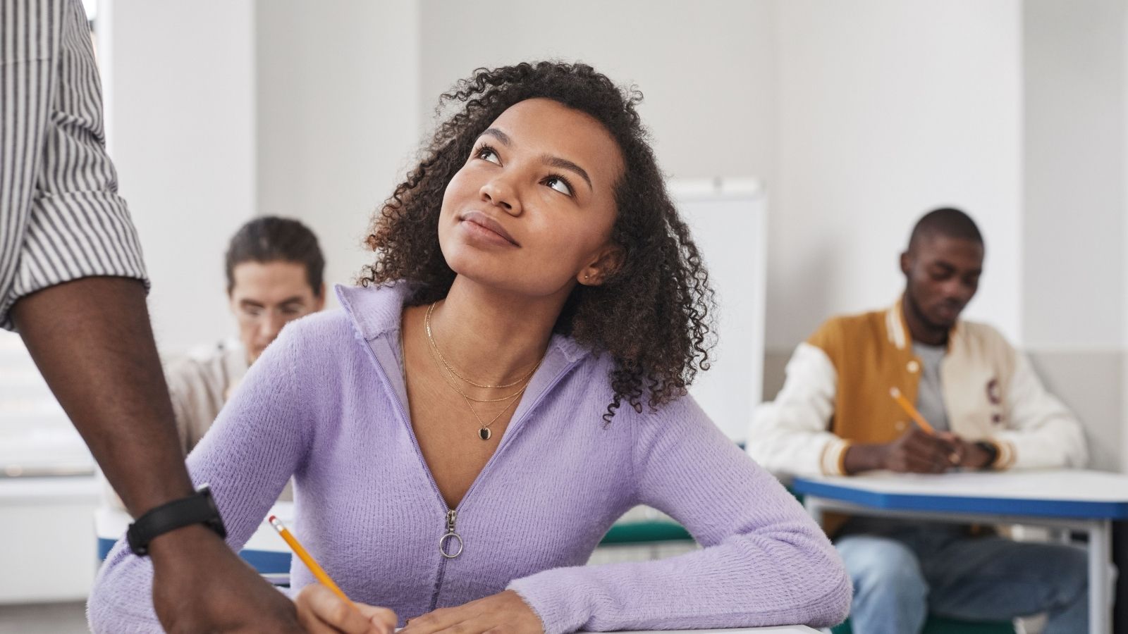 Her Jealous Friend Got Upset When She Told Him She Was Moving In With Another Friend Because The Rent Was Cheaper. Now Shes Not Sure How To Make It Up To Her Friend. University student in purple sweater