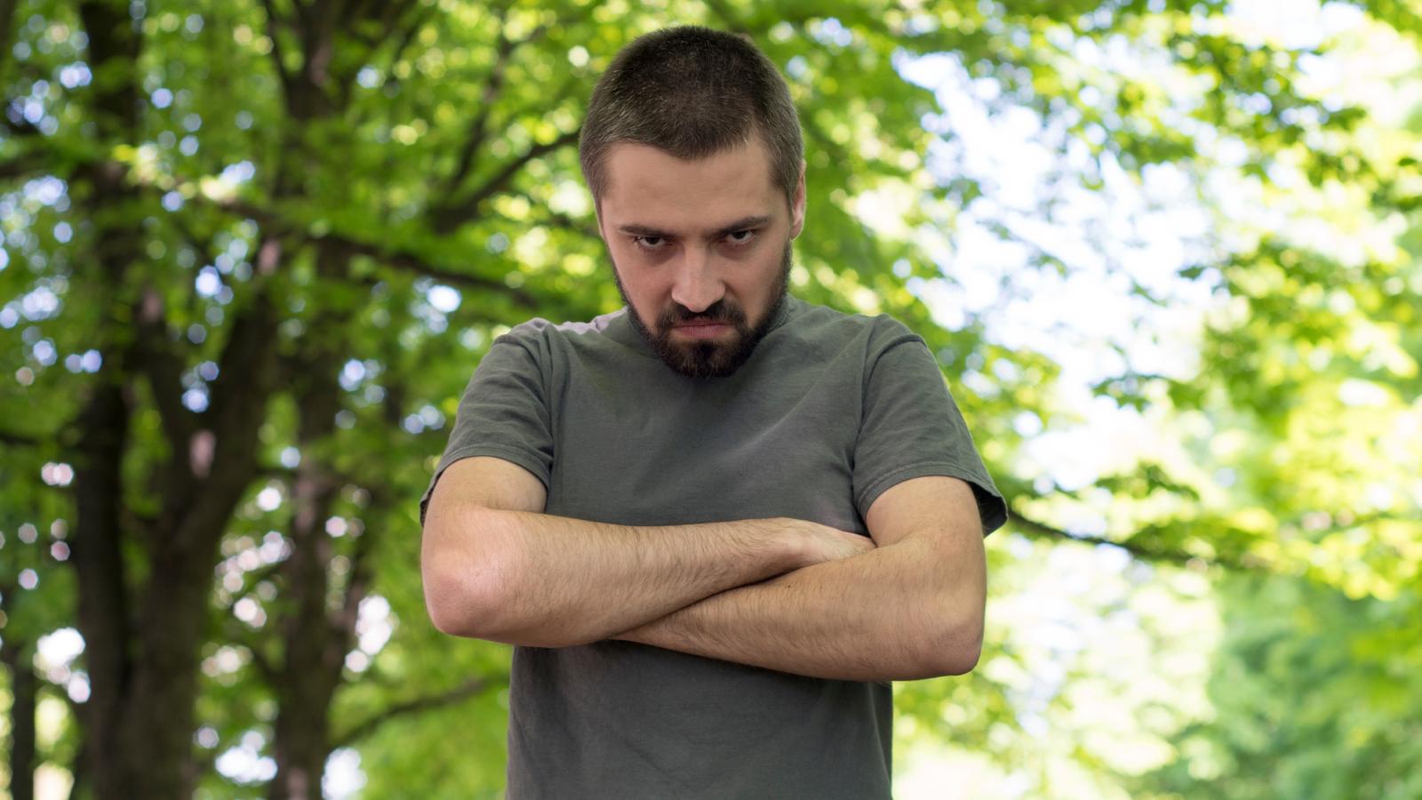 man with a serious expression