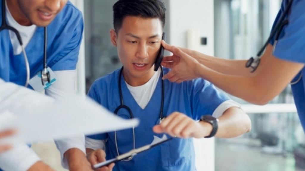 Busy doctor on the phone