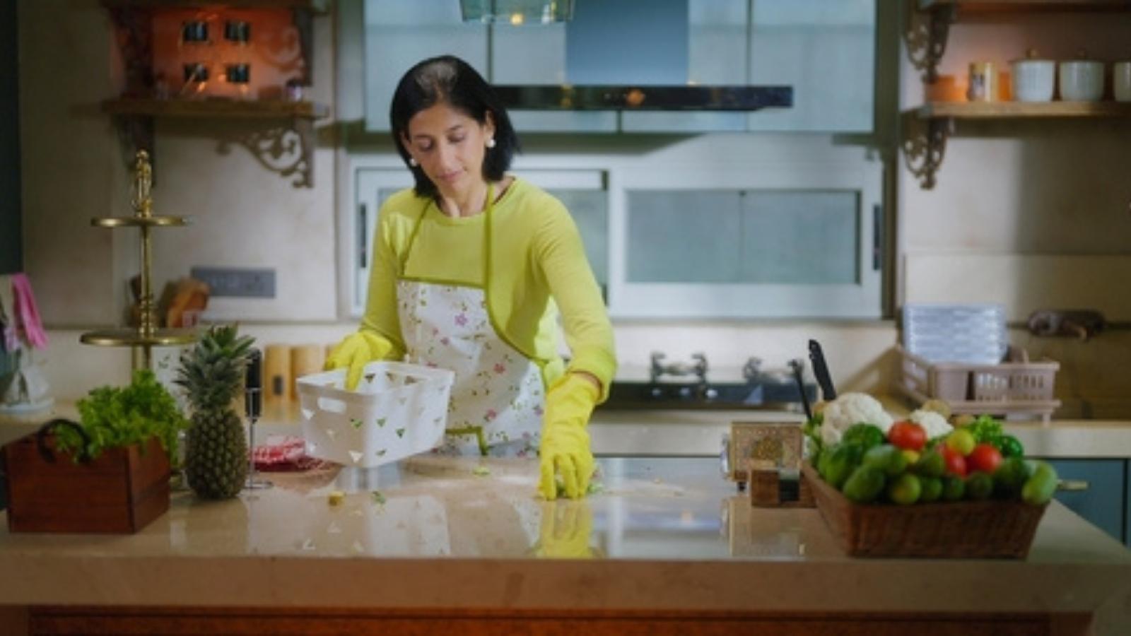 Mom cleaning the kitchen
