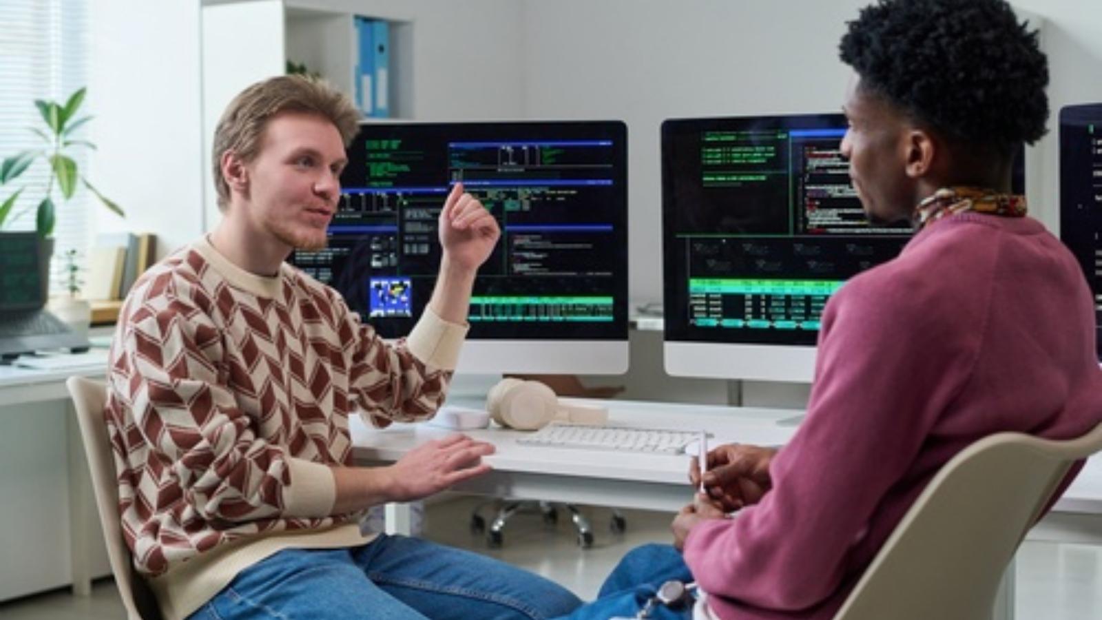 Software developers talking