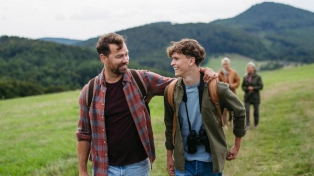Father and son hiking