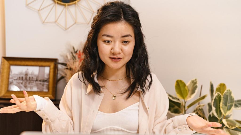 International student using her computer