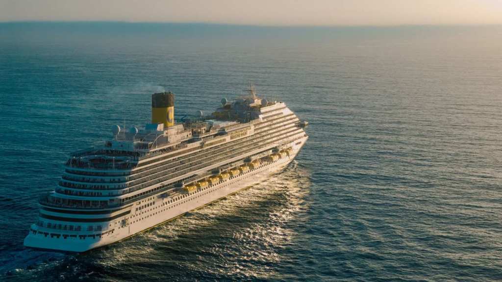 Cruise ship sailing through the ocean