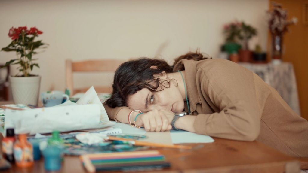 Woman exhausted after working a 24-hour shift