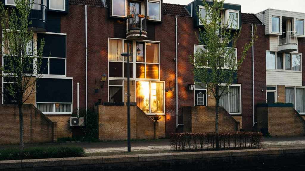 Row of red-brick townhomes