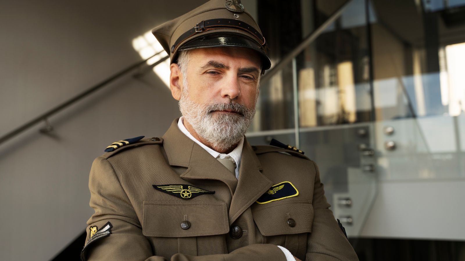 Old general in cap and uniform