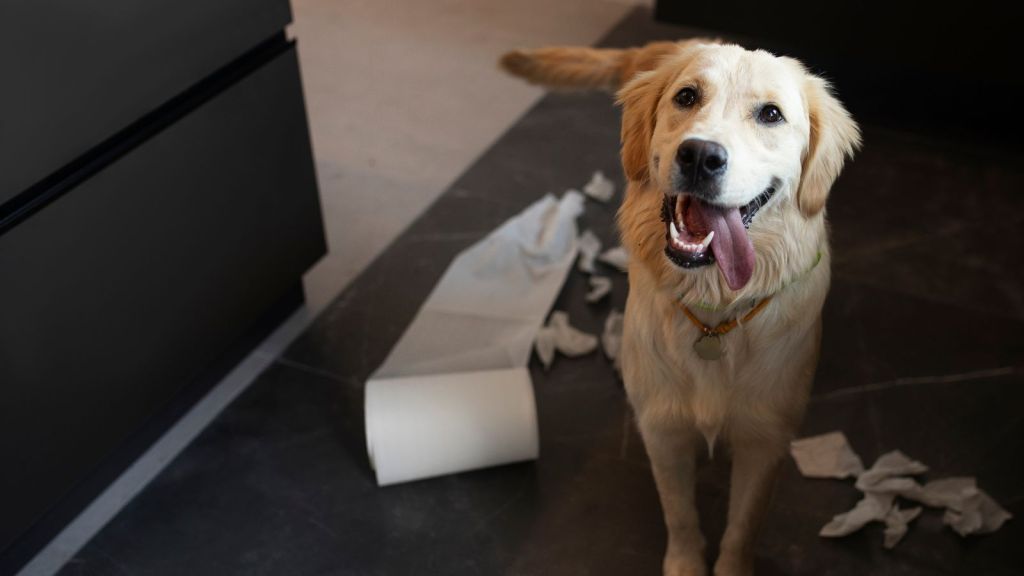 Dog making a mess inside the house