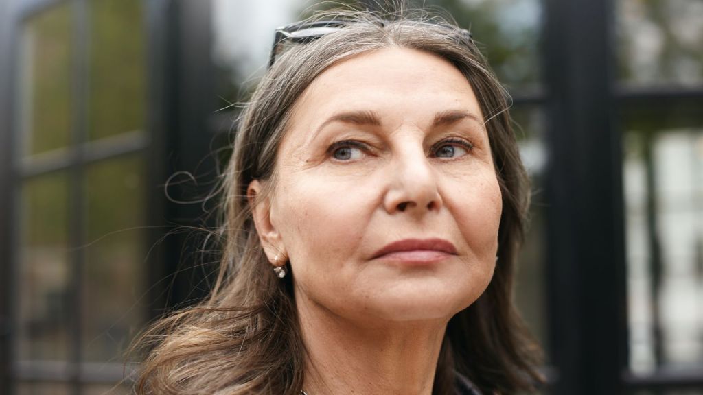 Middle aged woman with a very serious face