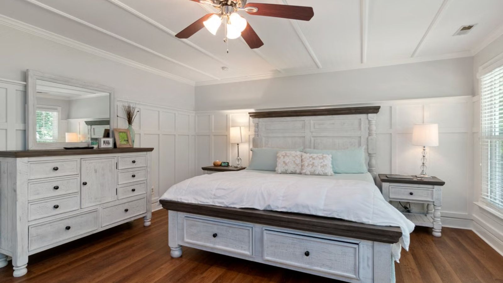 A clean and bright master bedroom