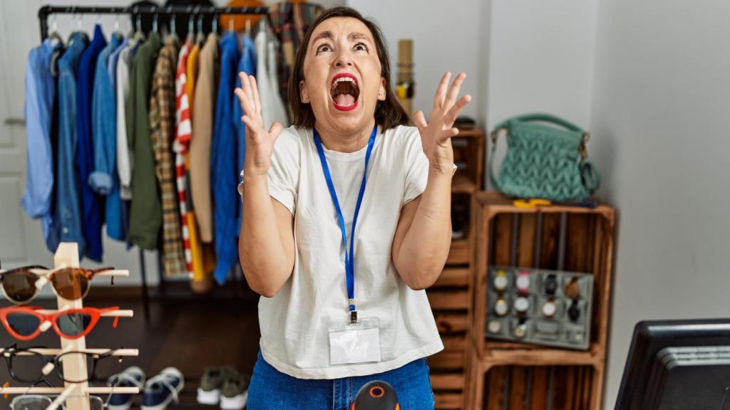 woman screaming in a store