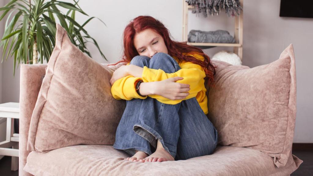 woman sitting on a couch