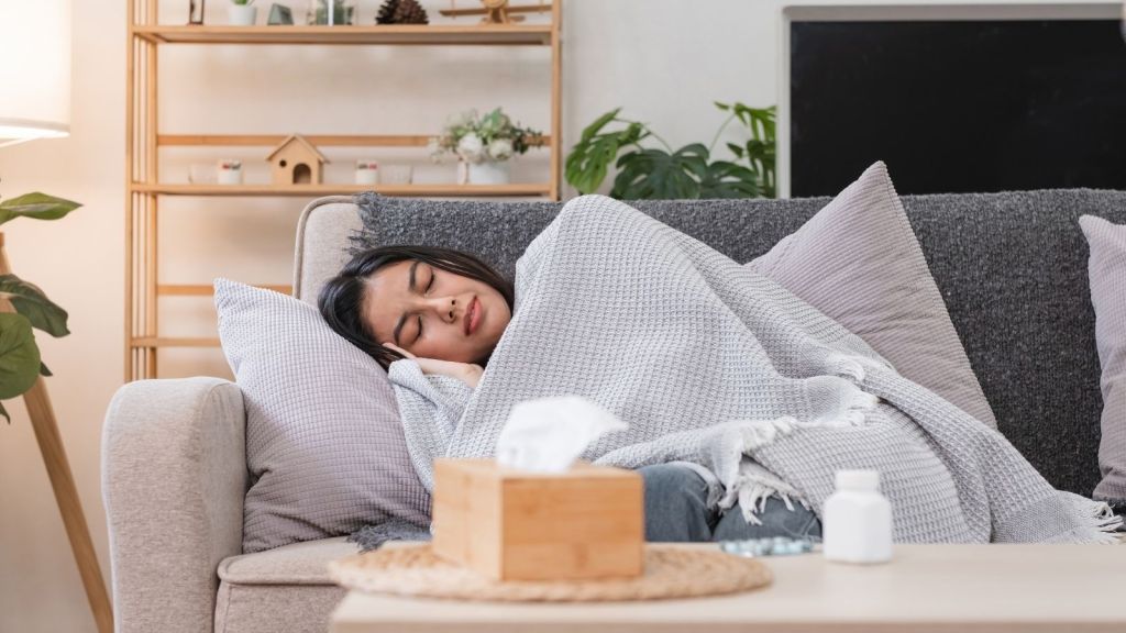 woman sick at home