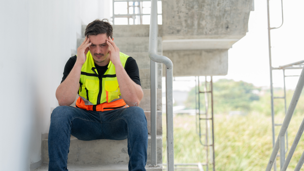 He Found Out Someone Else Was Being Paid Much Better For Less Effort, So He Pulled Back At Work And Management Started Retaliating frustrated male construction employee with head in hands
