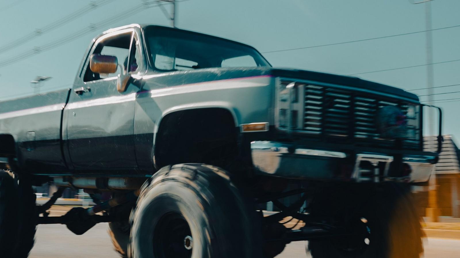large blue pickup truck