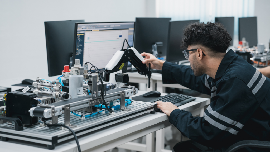 mechanical engineering student working at desk