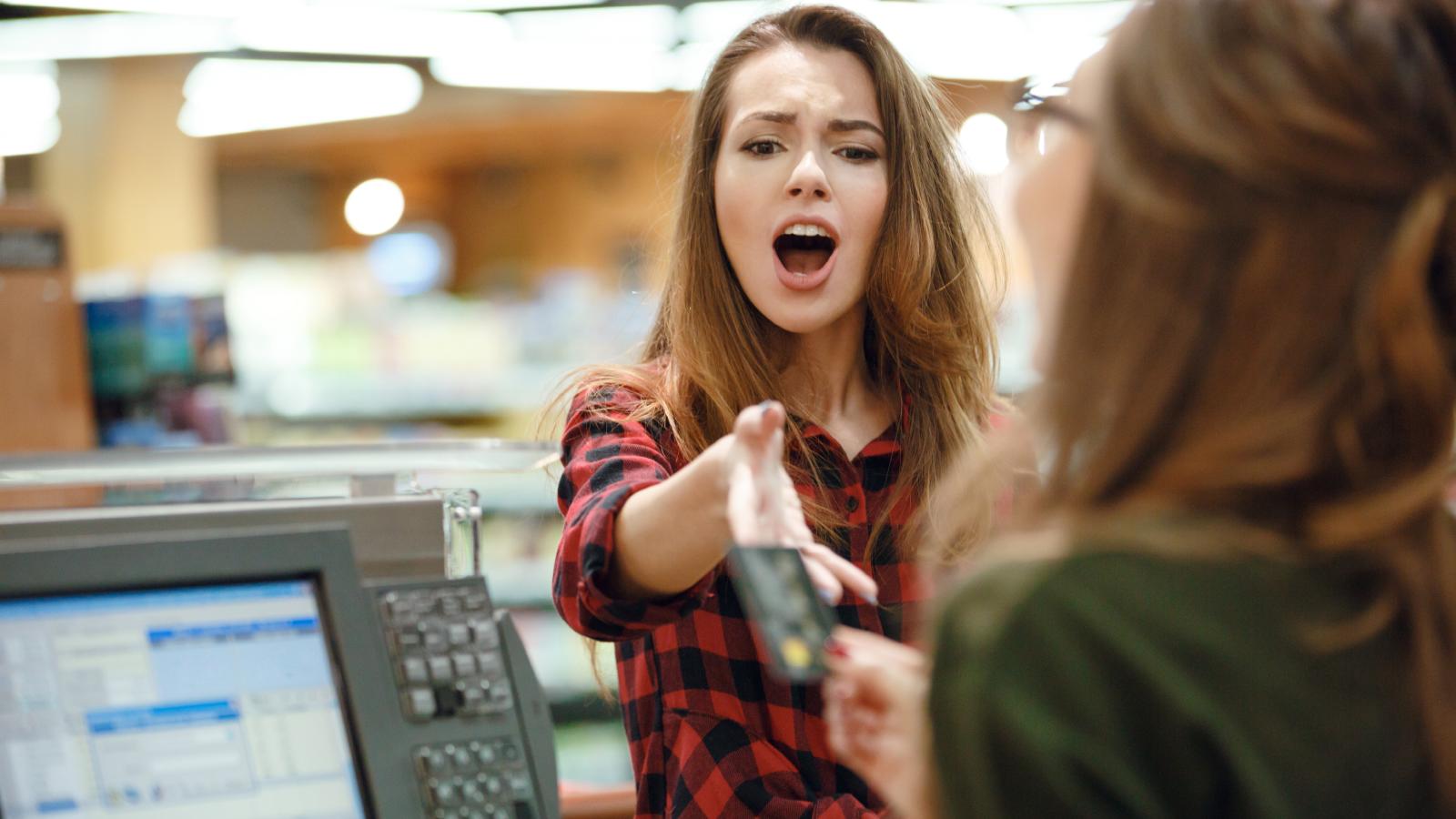 Customers Accused This Cashier of Overcharging Them — They Just Couldnt Do the Math woman yelling in a store