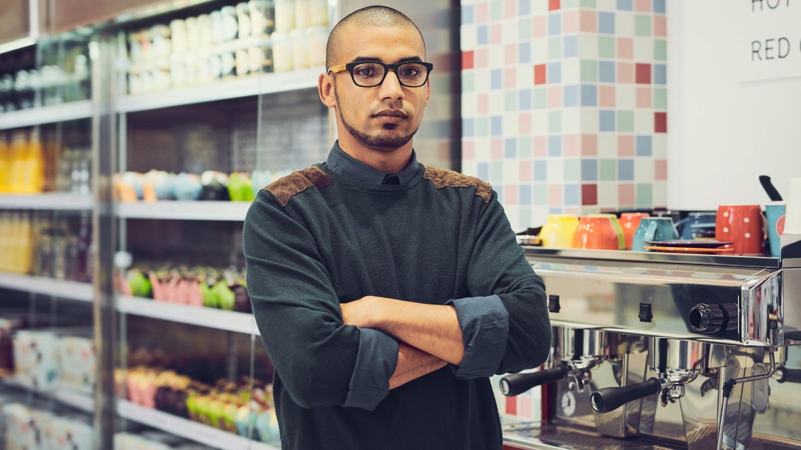 man in a cafe