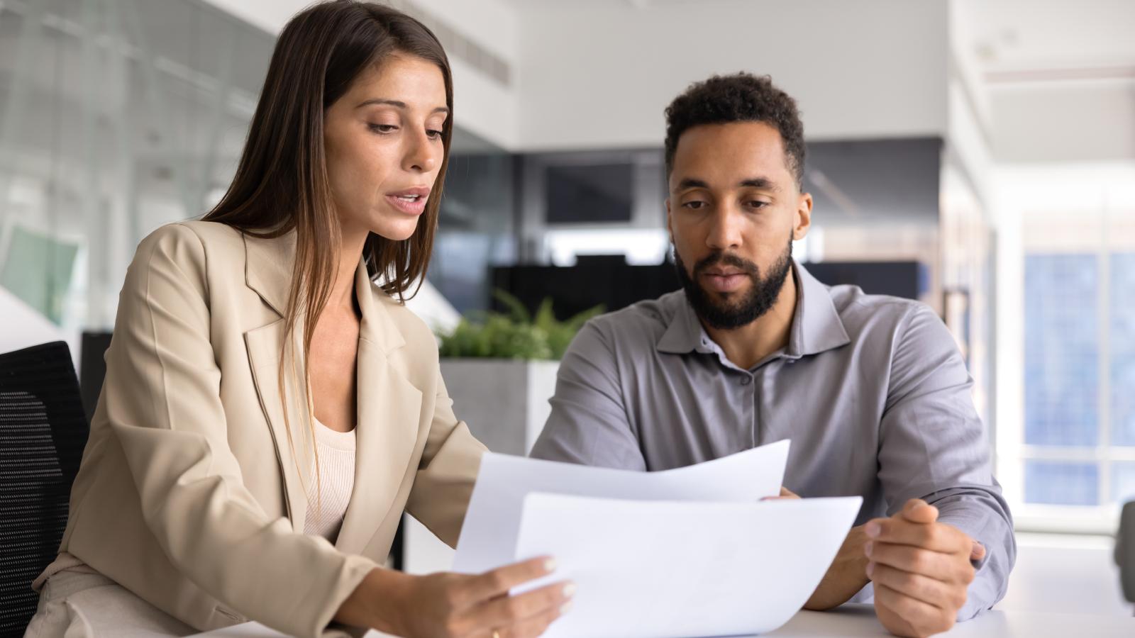 man and woman in an office