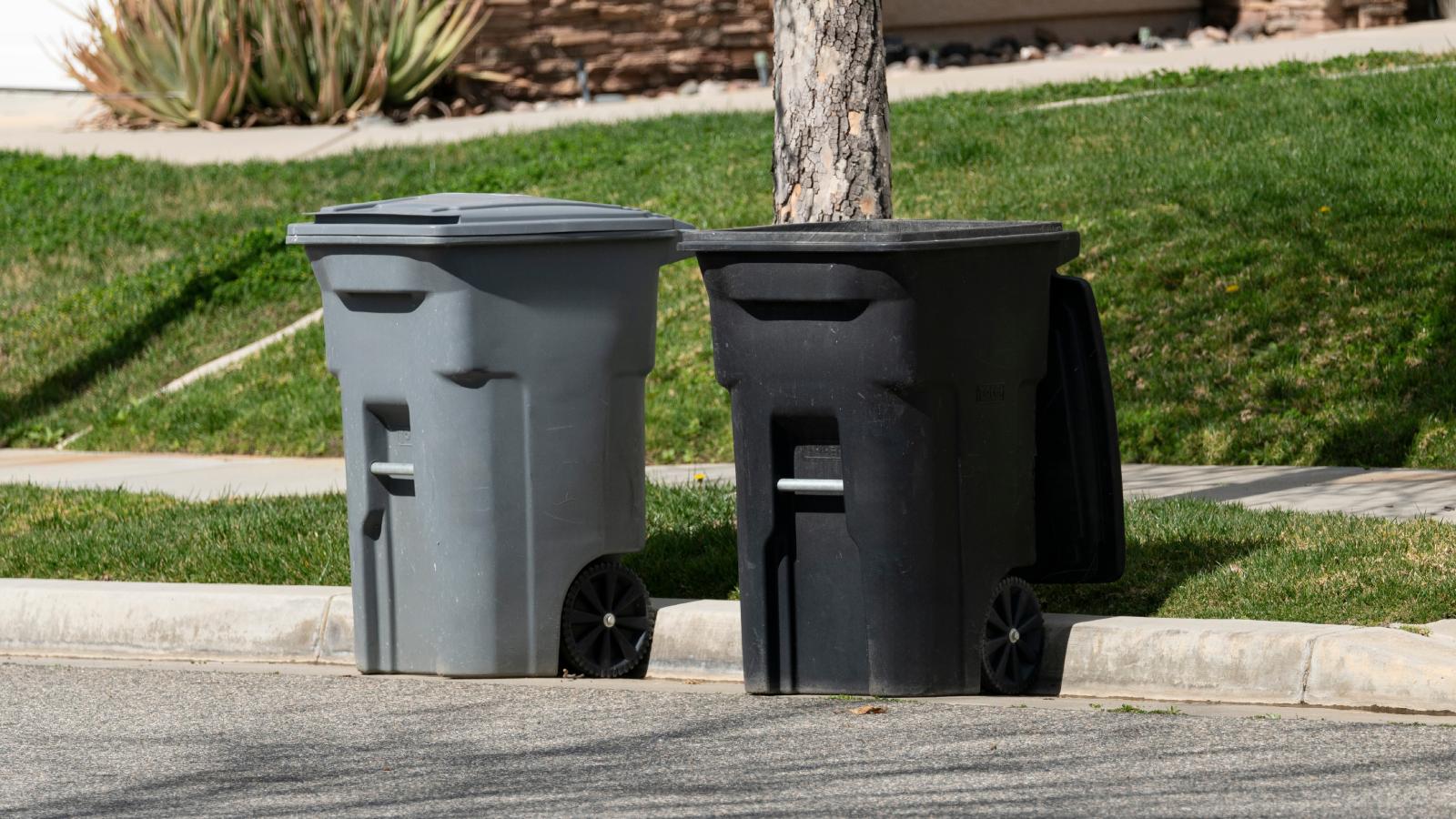 His Neighbors Keep Blocking His Trash Cans—Leaving His Garbage Uncollected for Weeks trash cans on a street