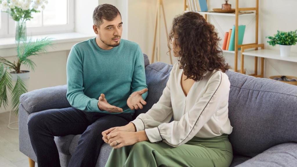 man and woman having a talk