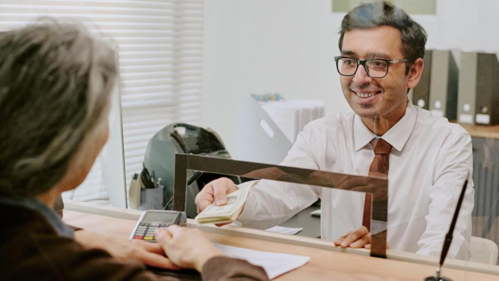 man working in a bank