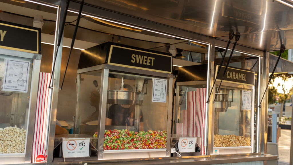 popcorn stand at sports stadium
