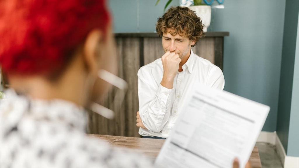 scared man in job interview