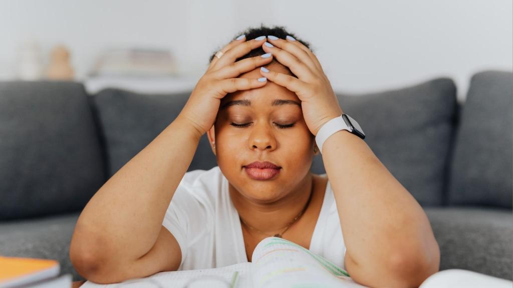 stressed woman in her living room
