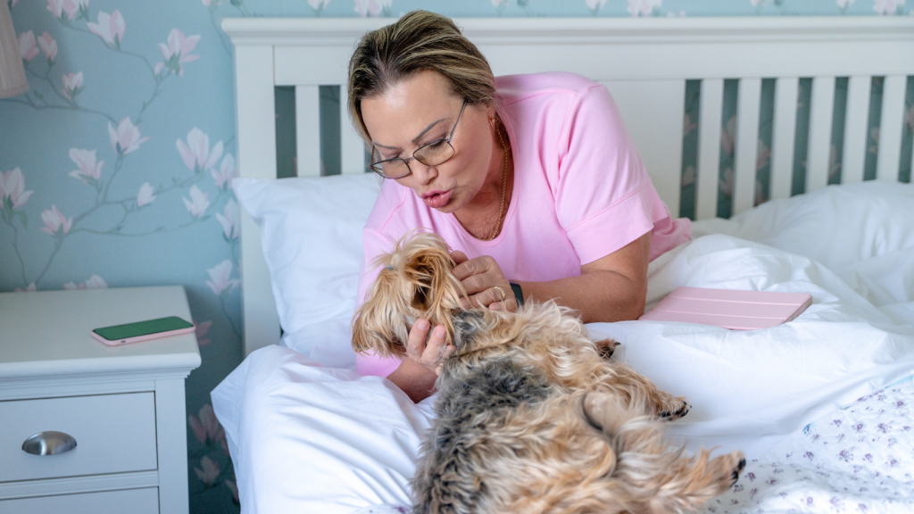 woman talking with her dog