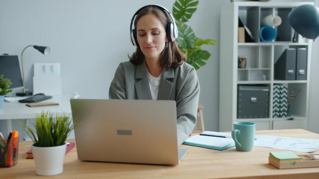 woman working remotely with a headset