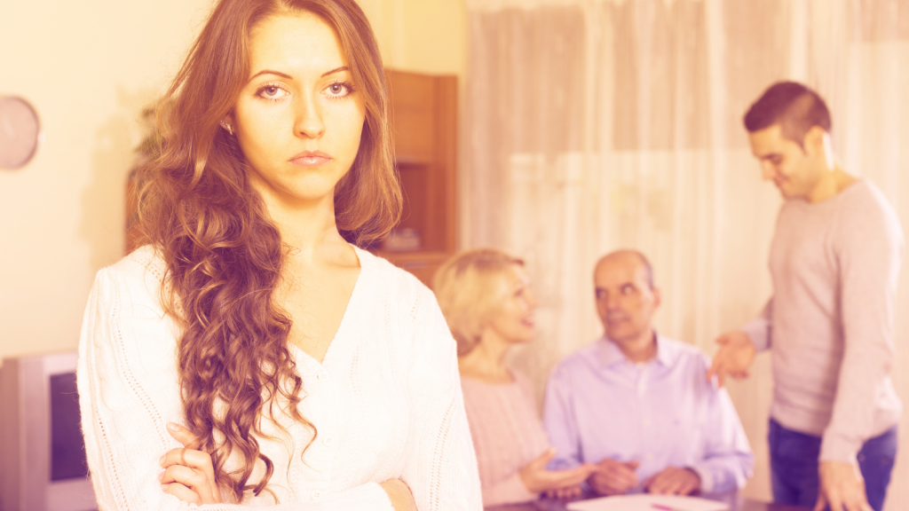 young woman frustrated with family
