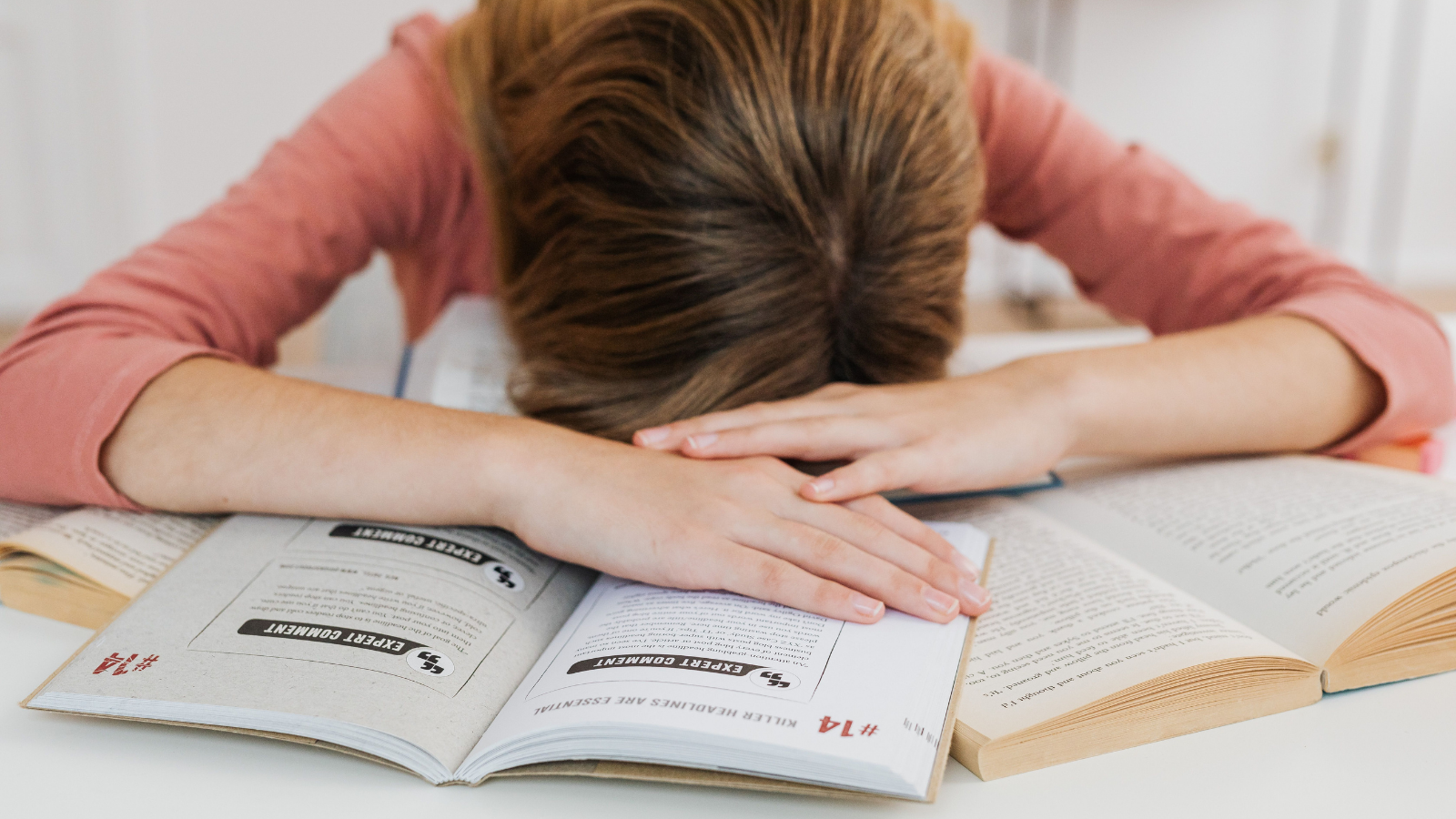 She Spent Months Drowning in Midterms While Her Childhood Best Friend Blazed Through Pre Med—Then Discovered Real Friendship Isnt Bound by a Campus Zip Code A student asleep on a textbook